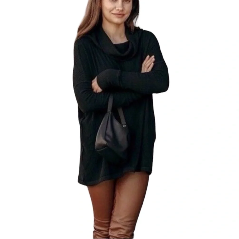 Free People Juicy Long Sleeve Cowl Neck Top Women Color Black Size S